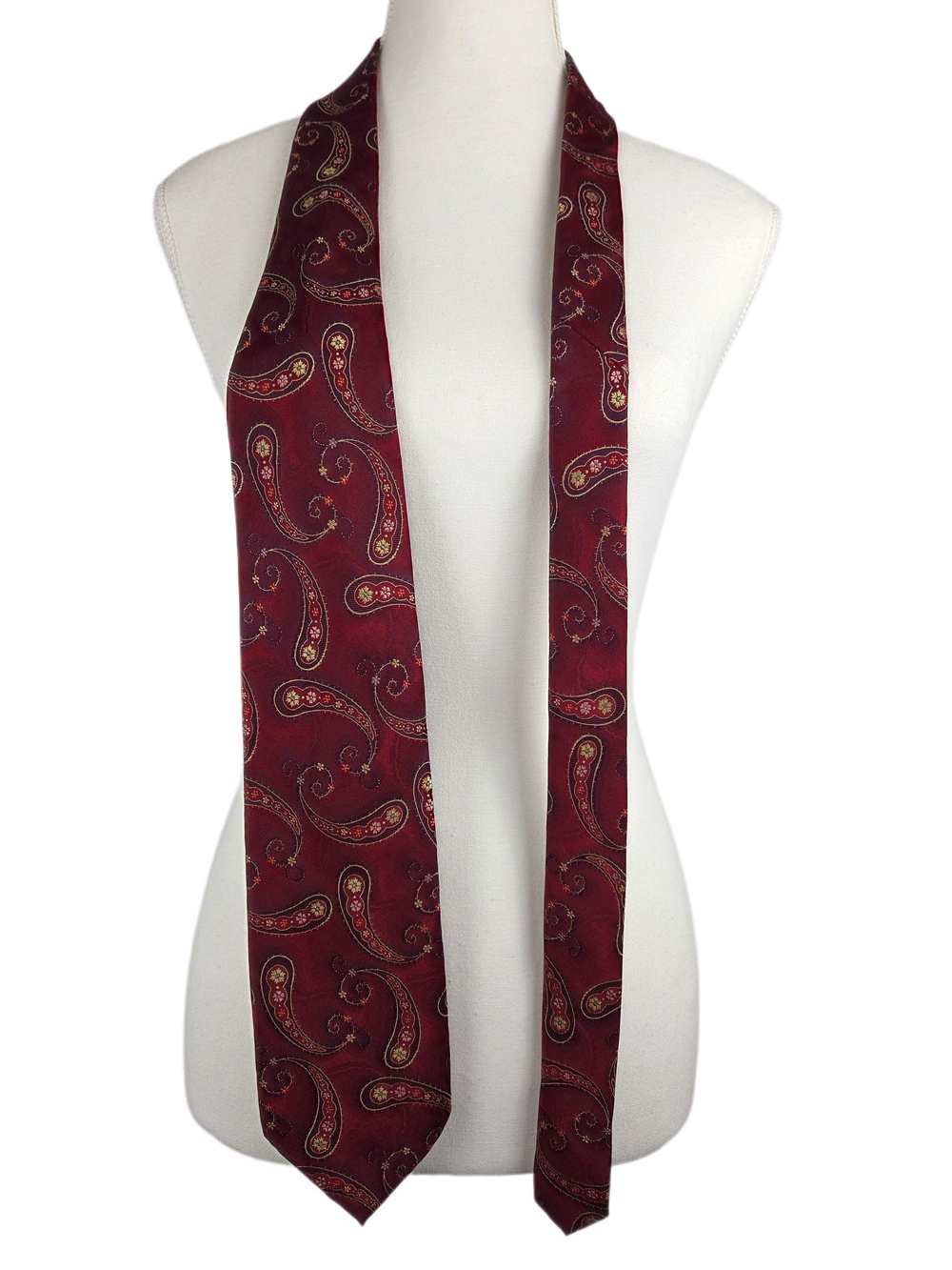 Pavone Luxury Silk Tie Made In Italy Burgundy Red Yellow Paisley Men's Necktie